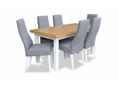 Iesszëmmer Komplett Garnitur Dësch 4x Stull Set 7tlg. Iessdësch Holz Iessgrupp Nei