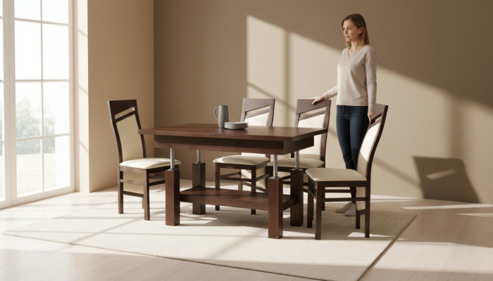 Design Iesszëmmer Saz Garnitur 5 Stéck Holz Miwwelen Kichen 4x Stull Dësch Lehnstillen