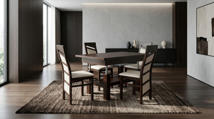 Design Iesszëmmer Saz Garnitur 5 Stéck Holz Miwwelen Kichen 4x Stull Dësch Lehnstillen