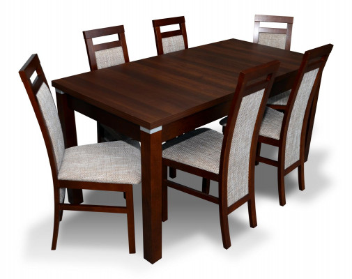 Komplett Set Iessdësch + 6 Still Iesszëmmer Set Holz Iess Grupp Dëscher Dësch 7tlg