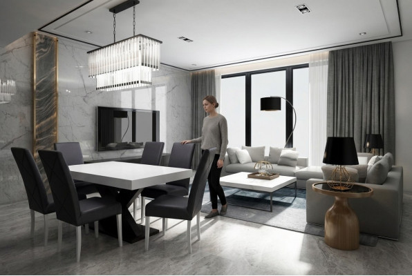 Iesszëmmer Set Vitrin Iessdësch 6x Stull Garnitur Dësch Grupp 7tlg. Set Modern