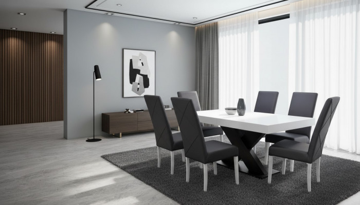 Iesszëmmer Set Vitrin Iessdësch 6x Stull Garnitur Dësch Grupp 7tlg. Set Modern