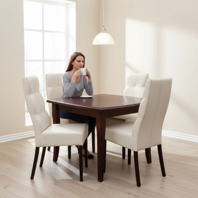 Luxus Iesszëmmer Set Garnitur 5tlg Braun Holz Miwwelen 4xStull Dësch Stil Modern Nei