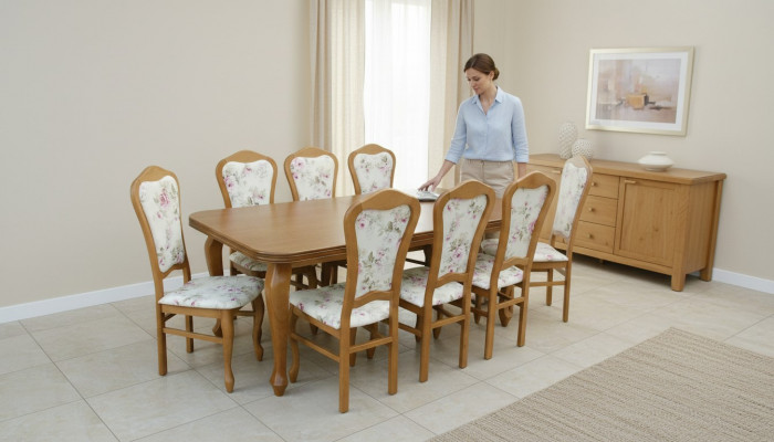 Komplett Set Iessdësch + 8 Still Iesszëmmer Set Iess Grupp Holz Dësch Dëscher 9tlg