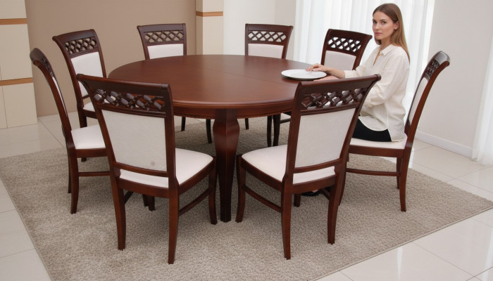 Iesszëmmer Dëscher Grupp Iessdësch Dësch Holz Garnitur 8x Stull Set Still 9-tlg