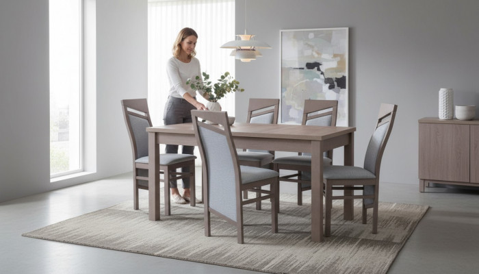 Set Iessdësch 6x Still Réck sied Stull Garnitur Dëscher Iesszëmmer Grupp 7tlg. Holz