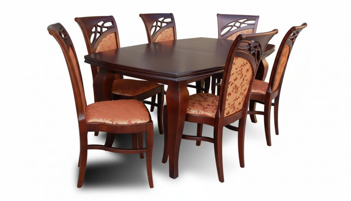 Designer Miwwel Dësch 6x Still Iess Sall Sëtz Dëscher Garnitur Holz 7tlg. Set
