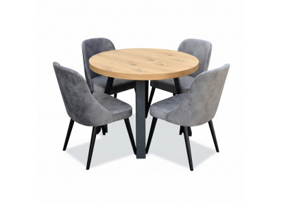 Ronnen Iesszëmmer + 4 Still Stull Set Garnitur Ronnen Dësch Holz Dëscher Ronn 5tlg