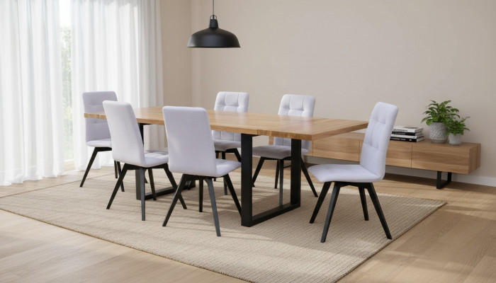 Komplett Set Iessdësch + 6 Still Set Iesszëmmer Holz Dëscher Iess Grupp Dësch 7tlg