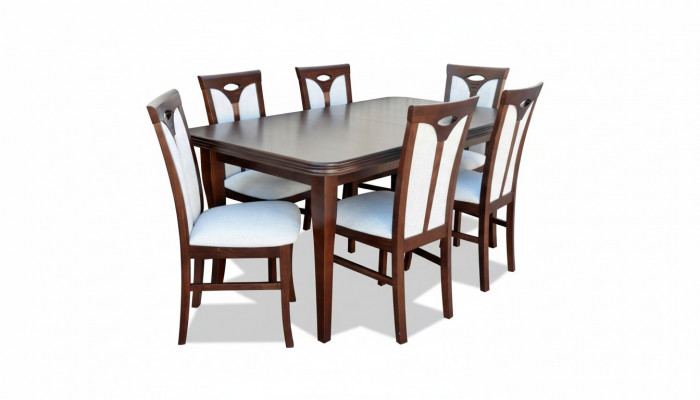 Klassesch Iesszëmmer Miwwelen Iessgrupp Léinestull Dësch Grupp 7tlg. Set Modern.