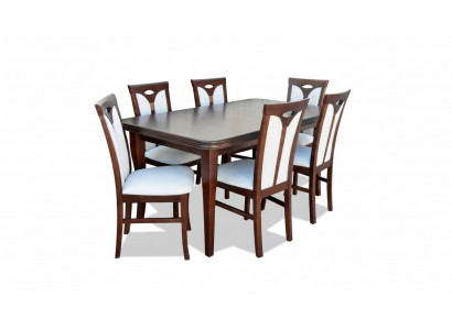 Klassesch Iesszëmmer Miwwelen Iessgrupp Léinestull Dësch Grupp 7tlg. Set Modern.