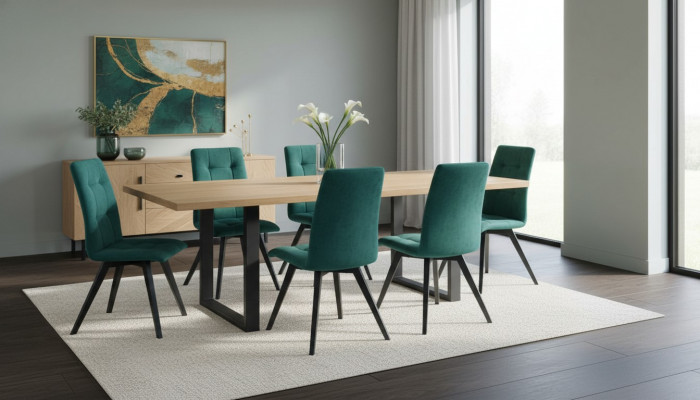Iesszëmmer Design Miwwel Stullgrupp Dësch + 6 Lehnstull 7 Stéck Set Garnitur Nei