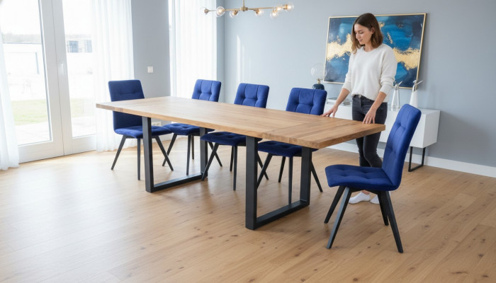 Klassesch Zesummestellung Iessdësch Dësch Holz Iesszëmmer 6x Stull Set Still 7 Deeler Set