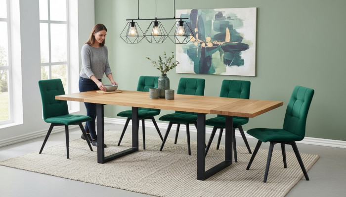 Design Iesszëmmer Stull Set Metall Dëscher Fotel 6x Still Dësch Garnitur 7tlg.