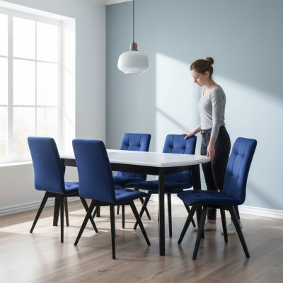 Komplett Set Iessdësch Iesszëmmer 6x Stull Set Holz Iess Grupp Dësch Dëscher 7 Deeler