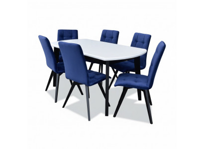 Komplett Set Iessdësch Iesszëmmer 6x Stull Set Holz Iess Grupp Dësch Dëscher 7 Deeler