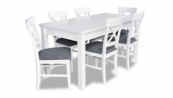 Moderne antik Stil Iesszëmmer Set Holz Metall Dësch Iessgarnitur 6x Still Stull