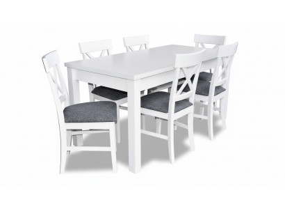 Moderne antik Stil Iesszëmmer Set Holz Metall Dësch Iessgarnitur 6x Still Stull