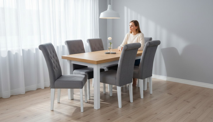 Fauteuil Iessdësch mat 6 Stull Iessensemble Iesszëmmer Dëschgrupp Garnitur 7tlg
