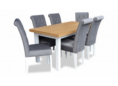 Fauteuil Iessdësch mat 6 Stull Iessensemble Iesszëmmer Dëschgrupp Garnitur 7tlg