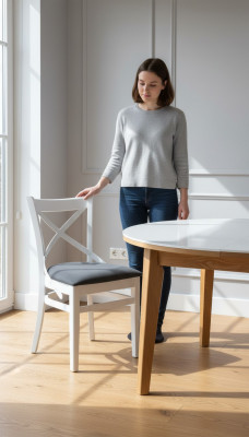 Stull Lehnstüllen Design Miwwelen Luxus Iesszëmmer Still Holz Textil Holzstull Nei!