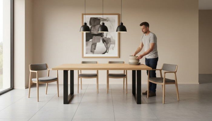 Dësch Iessdësch Holz-Dësch Konferenzdësch Holz Dëscher Beige Echt Holz Miwwelen S7