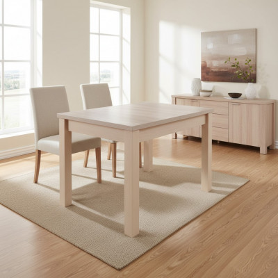 Stilvollen Iessdësch mat Holzplack an Beige Faarf Moderne Iesszëmmer