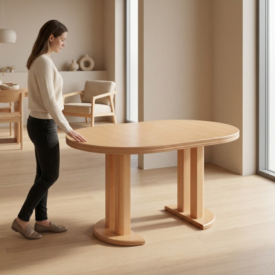Iessdësch Design Holz Konferenztisch Meeting Dësch 90x90 cm Auszéiht 90x240 cm
