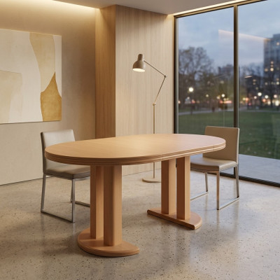 Iessdësch Design Holz Konferenztisch Meeting Dësch 90x90 cm Auszéiht 90x240 cm