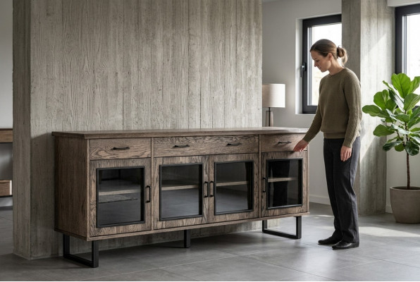 Vitrinn ariichten Glas Schaf Kommoden héich Schranken echt Holz Miwwelen Kommoden