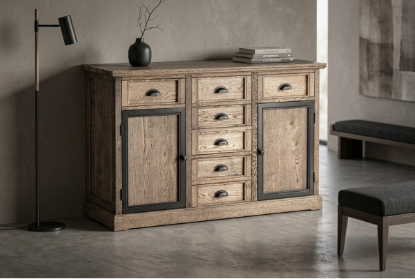 Konsolendësch Braun Holz Schufflott Regal Niewendësch Anrichte Kommode Miwwelen