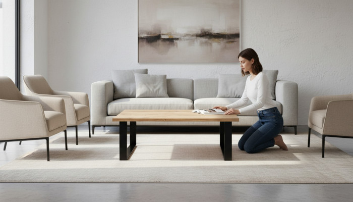 Designer Canapé Dësch Glasdësch Sofa Bestellung Dësch Dëscher Brong Holz Loft Miwwelen