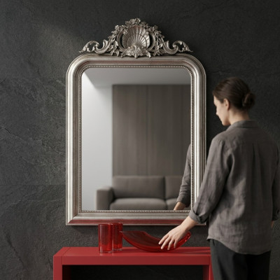 Klassesch Design Spigel Wandspegël Barock Rokoko Luxus Miwwel Holz Rumm Sëlwer