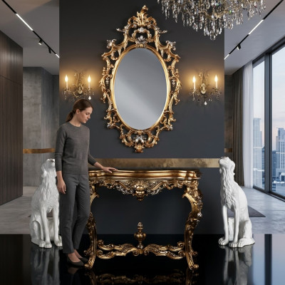Modernt Grousst Luxus Spigel Wandspigel Echt Holz Kader Hänkspigel Luxus Miwwelen