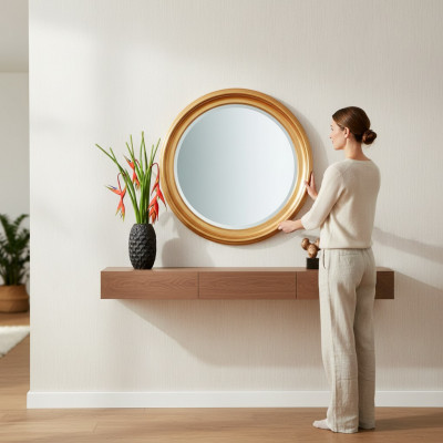 Spigel Wandspeigel Gankspeigel Buedzëmmer Wäiss Modern Holz Wand Dekoratioun Spigelchen