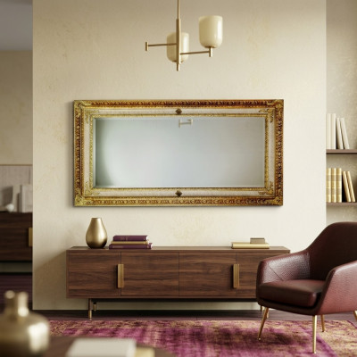Klassesche Wandspigel Holzrahmen Spigel Miwwel Gold 104x194 Glas Kader Wand