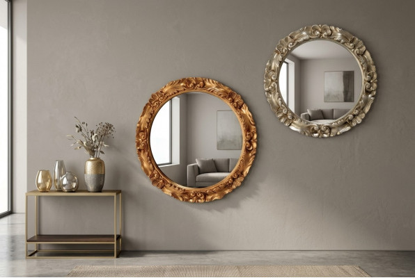 Klassesche Wandspigel Holzrahmen Spigel Miwwel Ronn 65cm Glas Design Ronn Nei