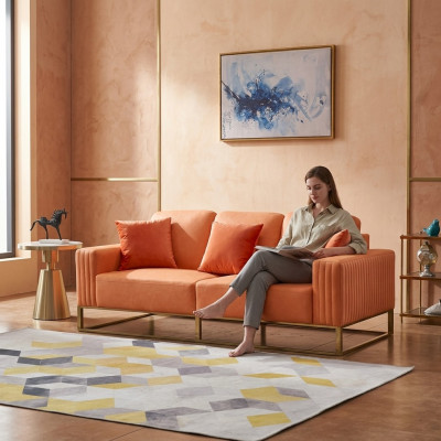 Dräisëtzer Couch Polster Lieder Canapé 3 Sëtzeren Couchen Holz Modern Stil Canapéen