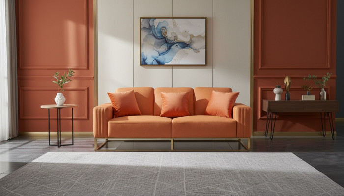 Dräisëtzer Couch Polster Lieder Canapé 3 Sëtzeren Couchen Holz Modern Stil Canapéen