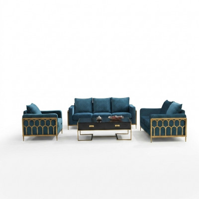 Blo Stol aus Edelstahl Set 3+2 Sëtzer Gepolstert Couchen Modern Wunnzëmmer Sofaen