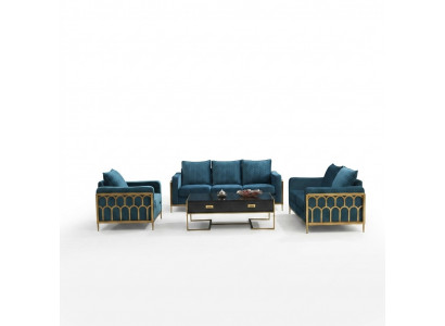 Blo Stol aus Edelstahl Set 3+2 Sëtzer Gepolstert Couchen Modern Wunnzëmmer Sofaen