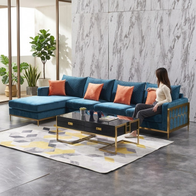 Ecksofa L Form Couchtisch Sofa Canapé Design Polster Luxus Blo Dësch