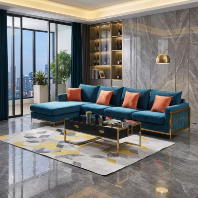 Ecksofa L Form Couchtisch Sofa Canapé Design Polster Luxus Blo Dësch