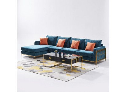 Ecksofa L Form Couchtisch Sofa Canapé Design Polster Luxus Blo Dësch