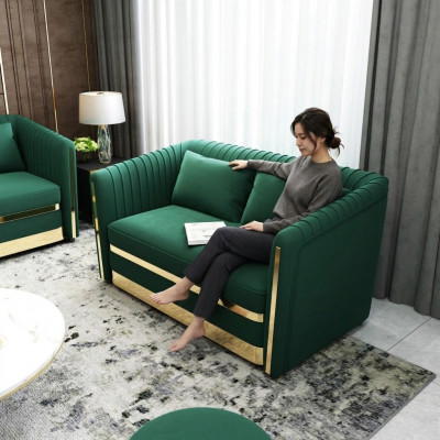 Gréng Designer Sofa Couch Polster XXL 2 Sëtzer Grouss Sofas Couchen Textil Lieder