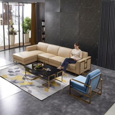 Modern Sofa Ecksëtz L-Form Fauteuil Couchtisch Pouf Ecksëtz Polster