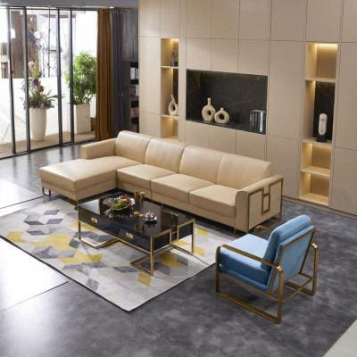 Modern Sofa Ecksëtz L-Form Fauteuil Couchtisch Pouf Ecksëtz Polster