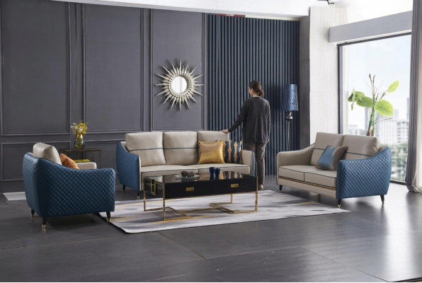Wunnlandschaft Sofa Polster Sofasett 3+2+1 Dësch Stubendësch Beistelltësch