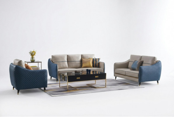 Wunnlandschaft Sofa Polster Sofasett 3+2+1 Dësch Stubendësch Beistelltësch