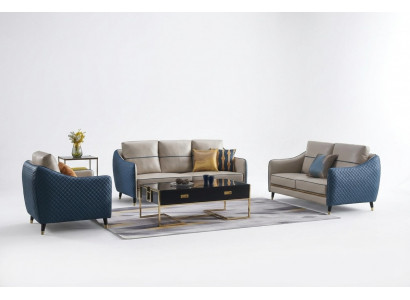 Wunnlandschaft Sofa Polster Sofasett 3+2+1 Dësch Stubendësch Beistelltësch